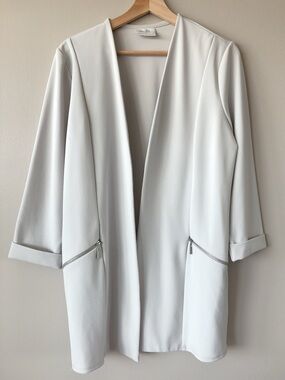 Wallis Soft Light Gray Collarless Open Blazer with Zip Pockets 10P